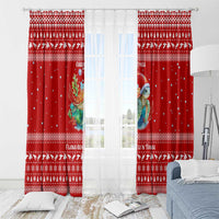 Tonga Christmas Window Curtain with Sea Turtle Coral Reef Design Snowflake Pattern and National Emblem - Polynesian Pride