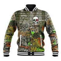 Yeah Nah Graffiti Skull New Zealand Slang Baseball Jacket Kiwi Grunge Brick Wall and Bold Urban Street Art TS04 Unisex Multicolor - Polynesian Pride