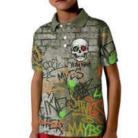 Yeah Nah Graffiti Skull New Zealand Slang Kid Polo Shirt Kiwi Grunge Brick Wall and Bold Urban Street Art