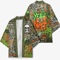 Yeah Nah Graffiti Skull New Zealand Slang Kimono Kiwi Grunge Brick Wall and Bold Urban Street Art TS04 - Polynesian Pride