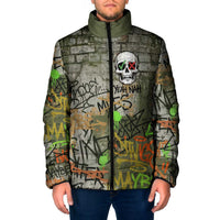 Yeah Nah Graffiti Skull New Zealand Slang Padded Jacket Kiwi Grunge Brick Wall and Bold Urban Street Art TS04 Men Multicolor - Polynesian Pride