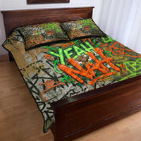 Yeah Nah Graffiti Skull New Zealand Slang Quilt Bed Set Kiwi Grunge Brick Wall and Bold Urban Street Art