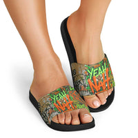 Yeah Nah Graffiti Skull New Zealand Slang Slide Sandals Kiwi Grunge Brick Wall and Bold Urban Street Art TS04 - Polynesian Pride