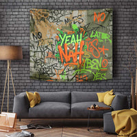 Yeah Nah Graffiti Skull New Zealand Slang Tapestry Kiwi Grunge Brick Wall and Bold Urban Street Art TS04 Multicolor - Polynesian Pride