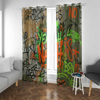 Yeah Nah Graffiti Skull New Zealand Slang Window Curtain Kiwi Grunge Brick Wall and Bold Urban Street Art TS04 With Grommets Multicolor - Polynesian Pride