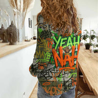 Yeah Nah Graffiti Skull New Zealand Slang Women Casual Shirt Kiwi Grunge Brick Wall and Bold Urban Street Art TS04 - Polynesian Pride