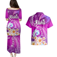 Hawaii Plumeria Flower Couples Matching Puletasi Dress and Hawaiian Shirt Plumeria FLowers And Polynesian Pattern TS04 - Polynesian Pride