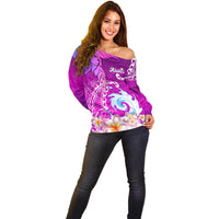 Hawaii Plumeria Flower Off Shoulder Sweater Plumeria FLowers And Polynesian Pattern TS04 - Polynesian Pride