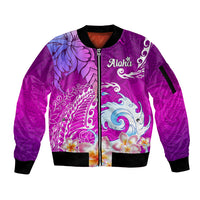 Hawaii Plumeria Flower Sleeve Zip Bomber Jacket Plumeria FLowers And Polynesian Pattern TS04 Unisex Gradient - Polynesian Pride