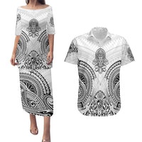 Hawaii Polynesian Couples Matching Puletasi Dress and Hawaiian Shirt Warrior symbol TS04 White - Polynesian Pride