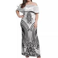 Hawaii Polynesian Off Shoulder Maxi Dress Warrior symbol TS04 Women White - Polynesian Pride
