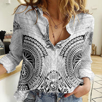 Hawaii Polynesian Women Casual Shirt Warrior symbol TS04 Female White - Polynesian Pride