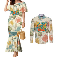 NZ Slang Sweet As Kiwi Shaka Sign Couples Matching Mermaid Dress and Long Sleeve Button Shirt New Zealand Surfboards Sun and Tropical Beach Retro TS04 Beige - Polynesian Pride