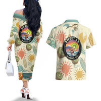 NZ Slang Sweet As Kiwi Shaka Sign Couples Matching Off The Shoulder Long Sleeve Dress and Hawaiian Shirt New Zealand Surfboards Sun and Tropical Beach Retro TS04 - Polynesian Pride