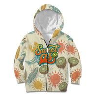 NZ Slang Sweet As Kiwi Shaka Sign Kid Hoodie New Zealand Surfboards Sun and Tropical Beach Retro TS04 Zip Hoodie Beige - Polynesian Pride