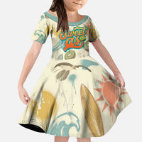 NZ Slang Sweet As Kiwi Shaka Sign Kid Short Sleeve Dress New Zealand Surfboards Sun and Tropical Beach Retro TS04 KID Beige - Polynesian Pride