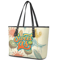 NZ Slang Sweet As Kiwi Shaka Sign Leather Tote Bag New Zealand Surfboards Sun and Tropical Beach Retro