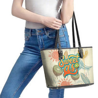 NZ Slang Sweet As Kiwi Shaka Sign Leather Tote Bag New Zealand Surfboards Sun and Tropical Beach Retro