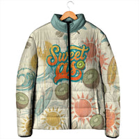 NZ Slang Sweet As Kiwi Shaka Sign Padded Jacket New Zealand Surfboards Sun and Tropical Beach Retro