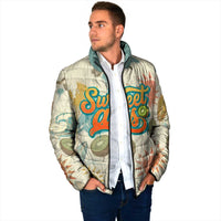 NZ Slang Sweet As Kiwi Shaka Sign Padded Jacket New Zealand Surfboards Sun and Tropical Beach Retro
