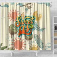 NZ Slang Sweet As Kiwi Shaka Sign Shower Curtain New Zealand Surfboards Sun and Tropical Beach Retro