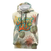 NZ Slang Sweet As Kiwi Shaka Sign Sleeveless Hoodie New Zealand Surfboards Sun and Tropical Beach Retro TS04 Beige - Polynesian Pride