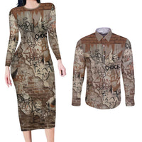 Choice Bro Graffiti Handshake Couples Matching Long Sleeve Bodycon Dress and Long Sleeve Button Shirt New Zealand Slang Fern Brick Wall and Urban Street Art TS04 Multicolor - Polynesian Pride