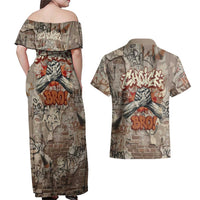 Choice Bro Graffiti Handshake Couples Matching Off Shoulder Maxi Dress and Hawaiian Shirt New Zealand Slang Fern Brick Wall and Urban Street Art TS04 - Polynesian Pride