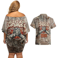 Choice Bro Graffiti Handshake Couples Matching Off Shoulder Short Dress and Hawaiian Shirt New Zealand Slang Fern Brick Wall and Urban Street Art TS04 - Polynesian Pride