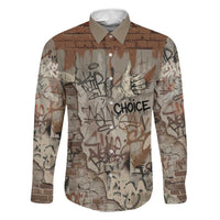Choice Bro Graffiti Handshake Family Matching Off Shoulder Maxi Dress and Hawaiian Shirt New Zealand Slang Fern Brick Wall and Urban Street Art TS04 Dad's Shirt - Long Sleeve Multicolor - Polynesian Pride