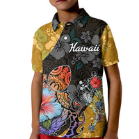 Hawaii Polynesian Kid Polo Shirt Turtles and Hibiscus Flower Gradient Pattern TS04 Kid Multicolor - Polynesian Pride