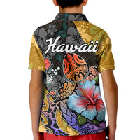 Hawaii Polynesian Kid Polo Shirt Turtles and Hibiscus Flower Gradient Pattern TS04 - Polynesian Pride
