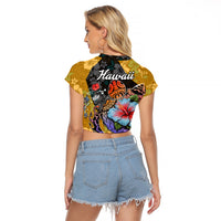 Hawaii Polynesian Raglan Cropped T Shirt Turtles and Hibiscus Flower Gradient Pattern TS04 - Polynesian Pride