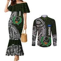 Pohnpei Federated States Of Micronesia Couples Matching Mermaid Dress and Long Sleeve Button Shirt Polynesian Tribal Heritage Art With Kaselehlie State Seal TS04 Green White - Polynesian Pride