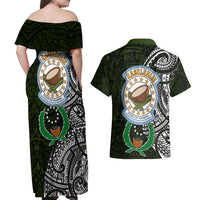 Pohnpei Federated States Of Micronesia Couples Matching Off Shoulder Maxi Dress and Hawaiian Shirt Polynesian Tribal Heritage Art With Kaselehlie State Seal