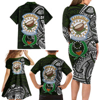 Pohnpei Federated States Of Micronesia Family Matching Long Sleeve Bodycon Dress and Hawaiian Shirt Polynesian Tribal Heritage Art With Kaselehlie State Seal TS04 - Polynesian Pride