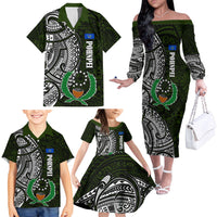 Pohnpei Federated States Of Micronesia Family Matching Off The Shoulder Long Sleeve Dress and Hawaiian Shirt Polynesian Tribal Heritage Art With Kaselehlie State Seal TS04 - Polynesian Pride