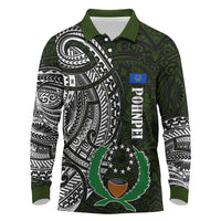 Pohnpei Federated States Of Micronesia Long Sleeve Polo Shirt Polynesian Tribal Heritage Art With Kaselehlie State Seal TS04 Green White - Polynesian Pride
