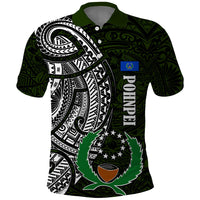 Pohnpei Federated States Of Micronesia Polo Shirt Polynesian Tribal Heritage Art With Kaselehlie State Seal TS04 Green White - Polynesian Pride