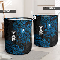 Yap Island Tribal Heritage Laundry Basket Micronesian Polynesian Tattoo Pattern Blue Black Cultural Art