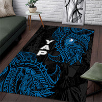 Yap Island Tribal Heritage Area Rug Micronesian Polynesian Tattoo Pattern Blue Black Cultural Art