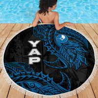 Yap Island Tribal Heritage Beach Blanket Micronesian Polynesian Tattoo Pattern Blue Black Cultural Art