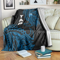 Yap Island Tribal Heritage Blanket Micronesian Polynesian Tattoo Pattern Blue Black Cultural Art