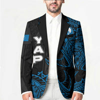 Yap Island Tribal Heritage Blazer Micronesian Polynesian Tattoo Pattern Blue Black Cultural Art