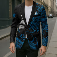Yap Island Tribal Heritage Blazer Micronesian Polynesian Tattoo Pattern Blue Black Cultural Art