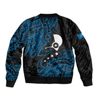 Yap Island Tribal Heritage Bomber Jacket Micronesian Polynesian Tattoo Pattern Blue Black Cultural Art