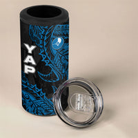 Yap Island Tribal Heritage 4 in 1 Can Cooler Tumbler Micronesian Polynesian Tattoo Pattern Blue Black Cultural Art