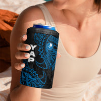 Yap Island Tribal Heritage 4 in 1 Can Cooler Tumbler Micronesian Polynesian Tattoo Pattern Blue Black Cultural Art