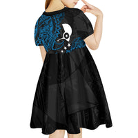 Yap Island Tribal Heritage Kid Short Sleeve Dress Micronesian Polynesian Tattoo Pattern Blue Black Cultural Art