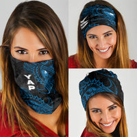 Yap Island Tribal Heritage Neck Gaiter Micronesian Polynesian Tattoo Pattern Blue Black Cultural Art